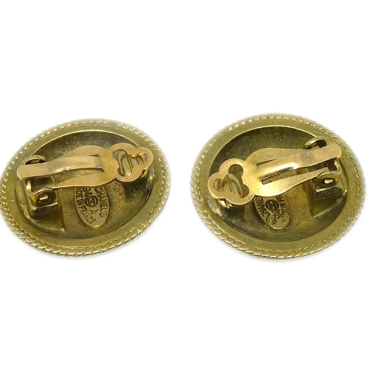 Chanel Button Earrings Gold Clip-On 94A