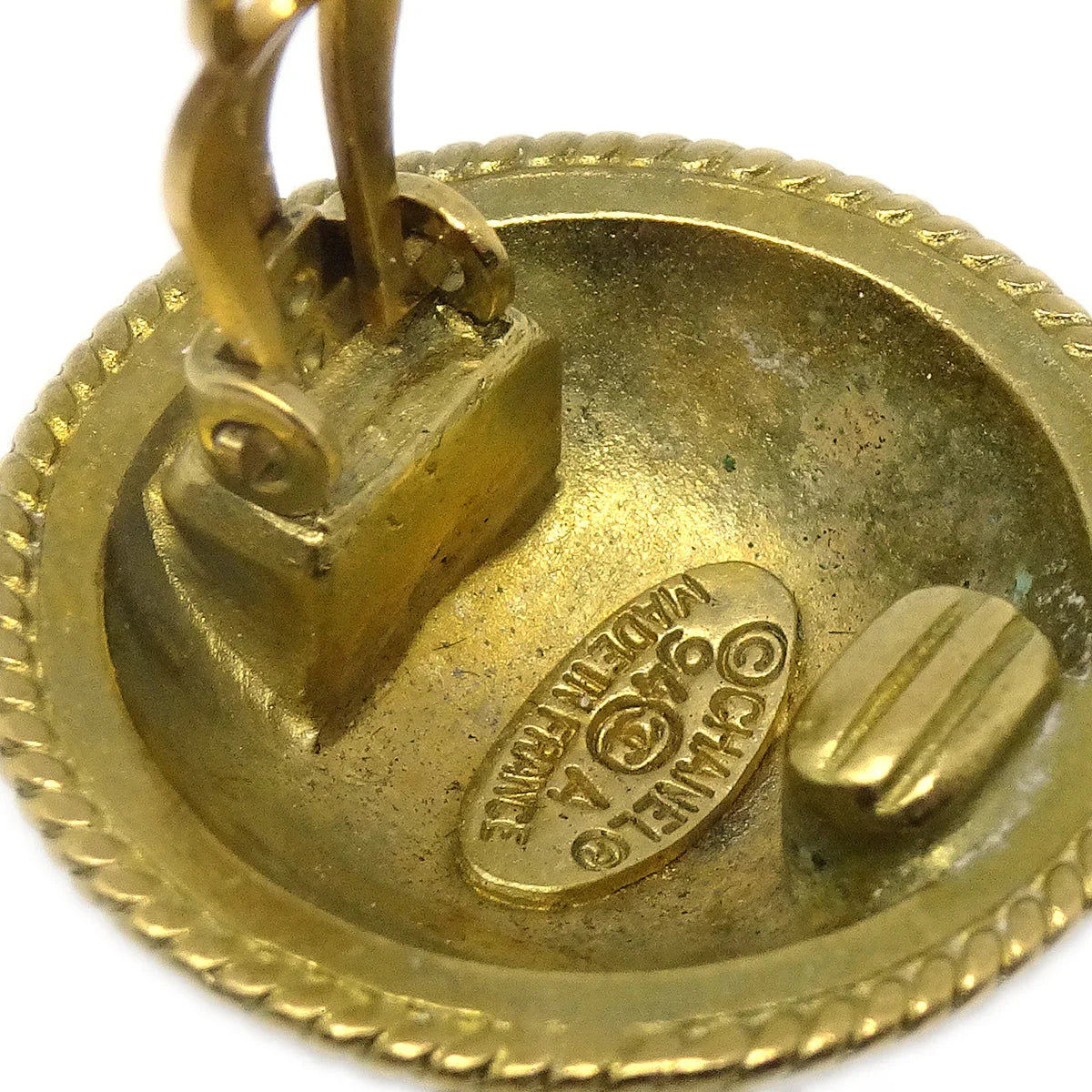 Chanel Button Earrings Gold Clip-On 94A
