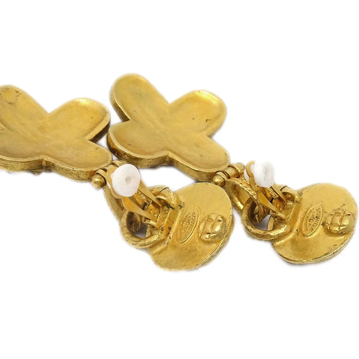 Chanel Artificial Pearl Dangle Earrings Clip-On Gold 94A