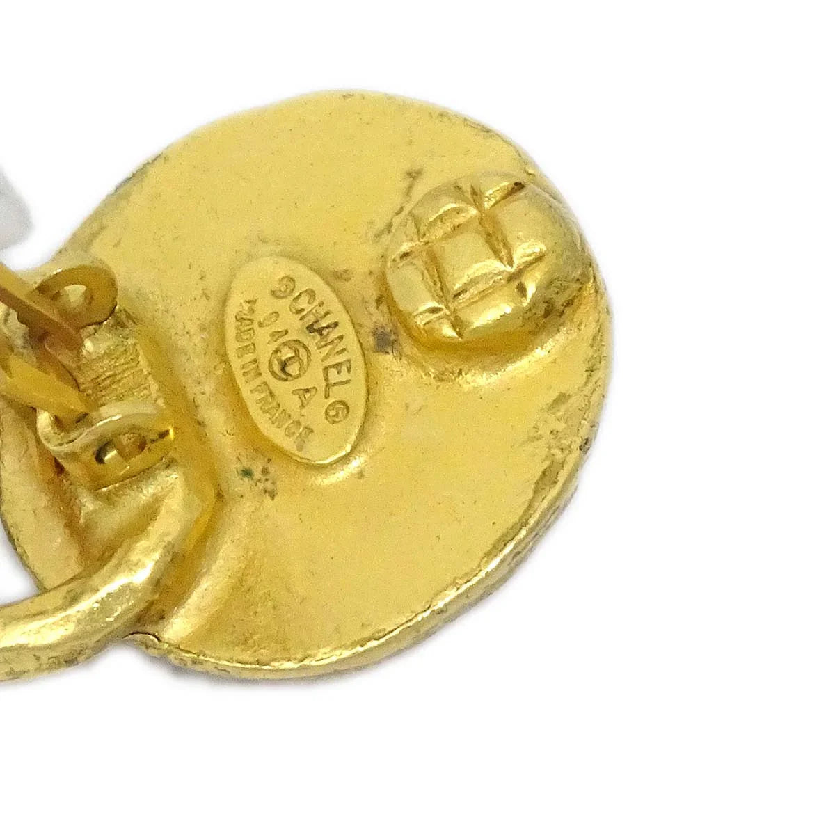 Chanel Artificial Pearl Dangle Earrings Clip-On Gold 94A