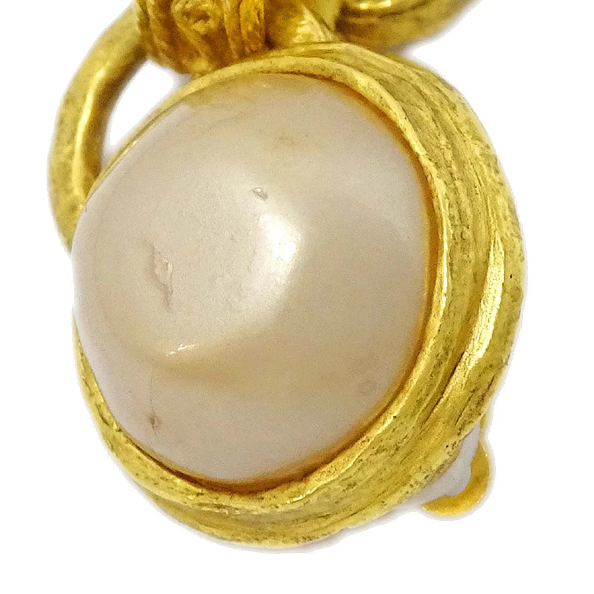 Chanel Artificial Pearl Dangle Earrings Clip-On Gold 94A