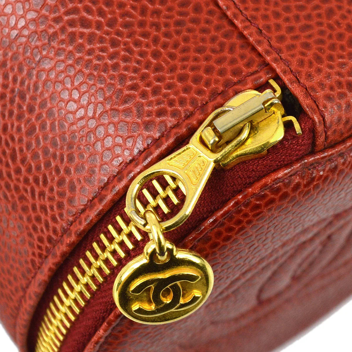 Chanel 1991-1994 Red Caviar Jewelry Case Pouch Bag