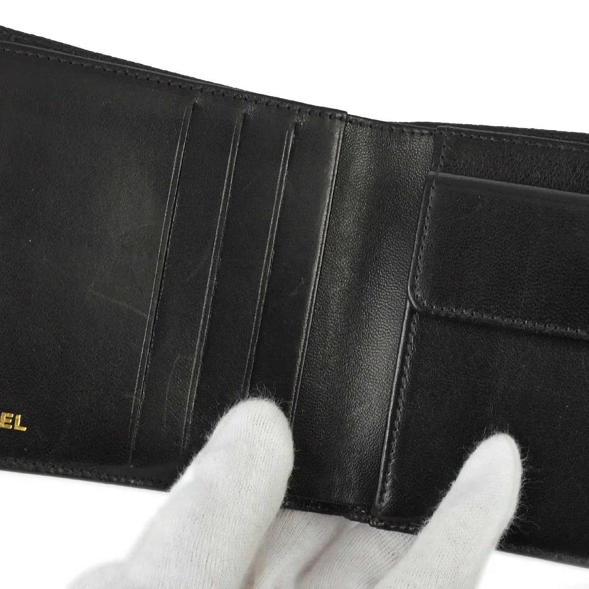 Chanel 2000-2001 Black Caviar Bifold Wallet Purse