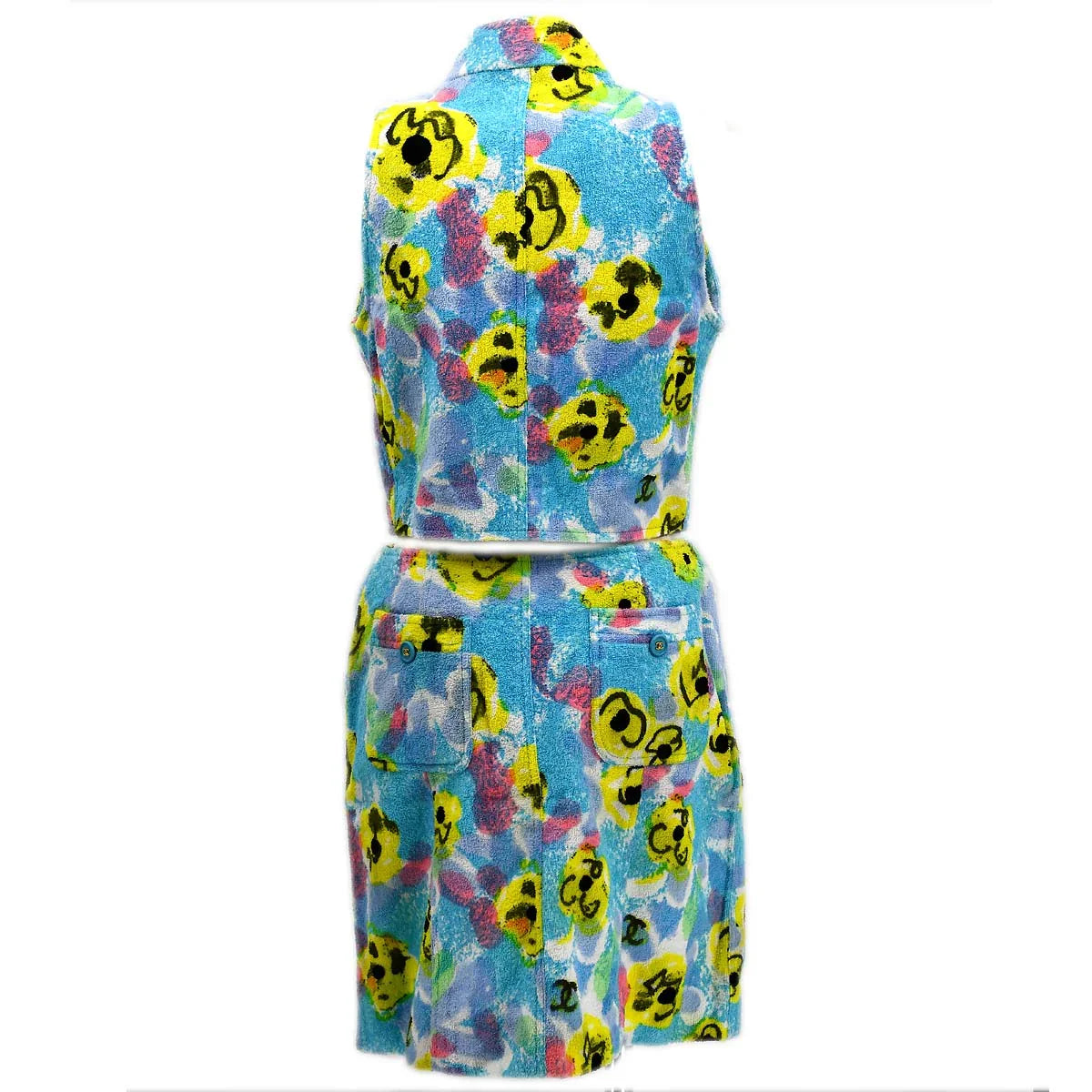 Chanel Setup Sleeveless Vest Jacket Skirt Blue 97P #40