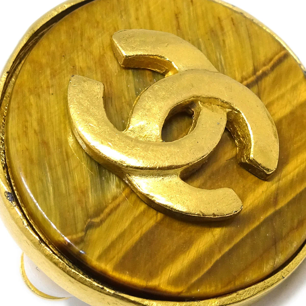 Chanel Button Earrings Clip-On Brown 95A