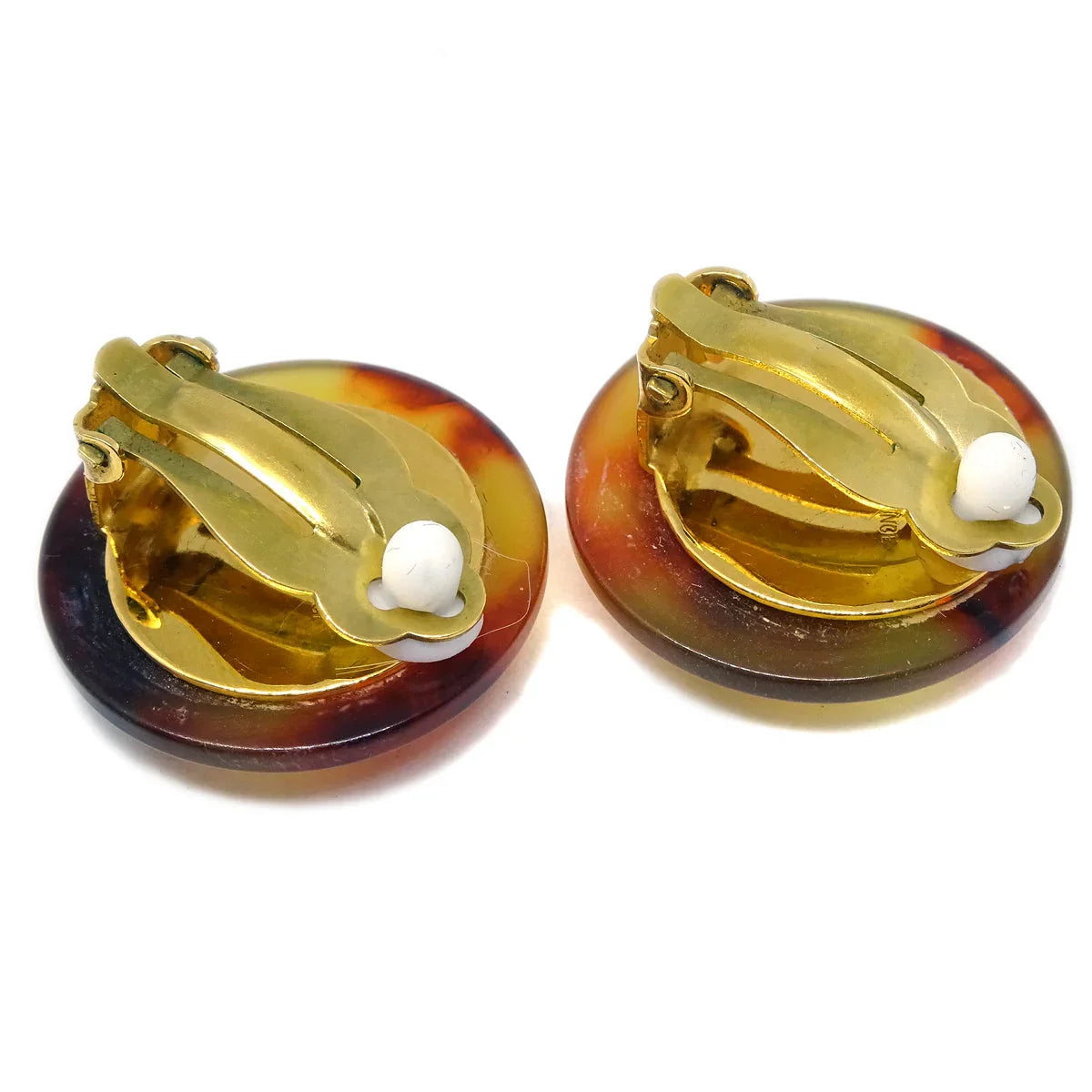 Chanel Button Earrings Clip-On Brown 97P