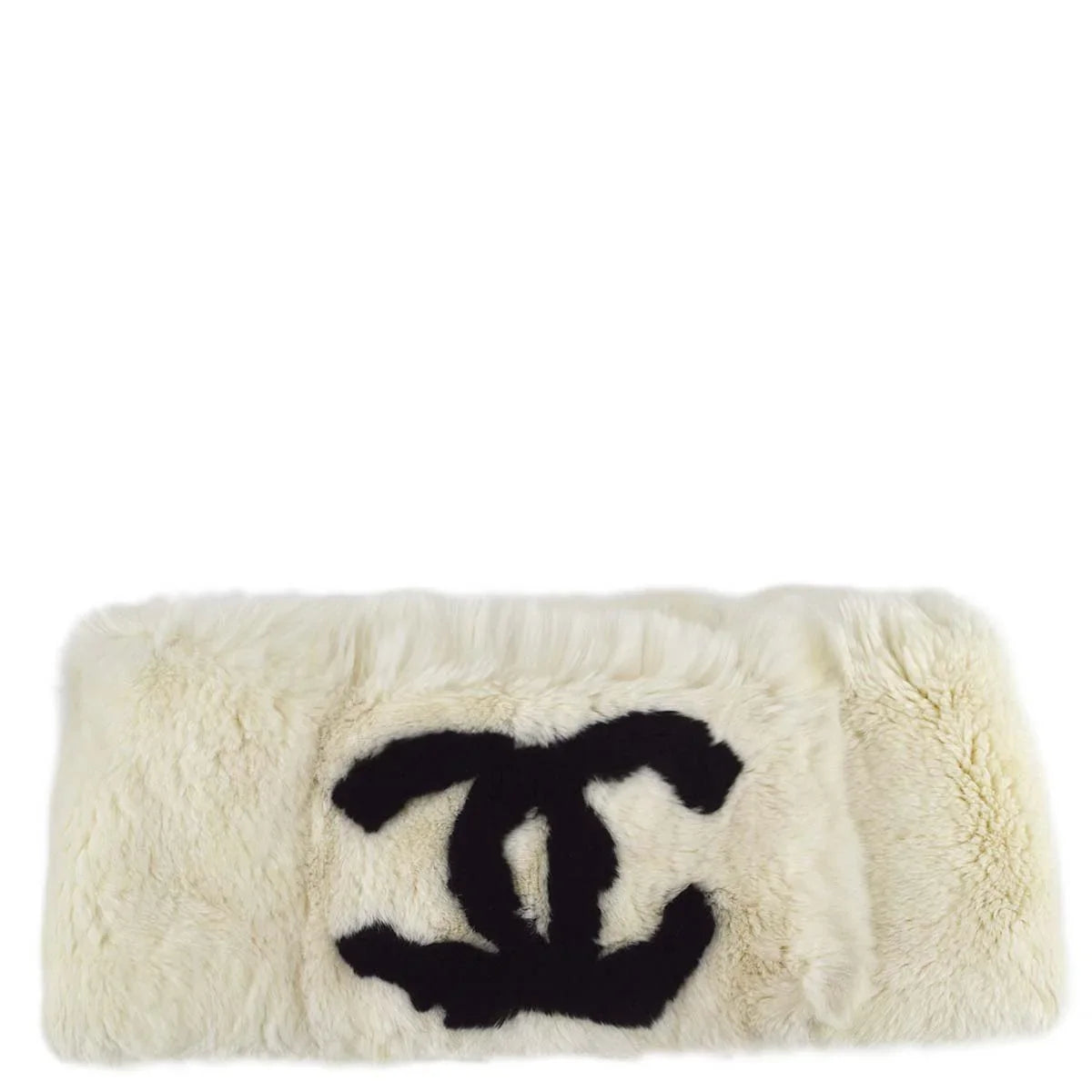 Chanel Fur Shawl Scarf Stole White Small Good