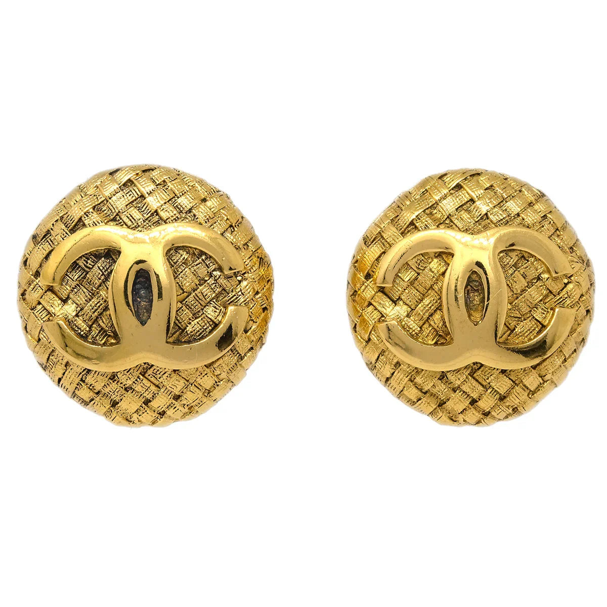 Chanel Woven CC Round Earrings Clip-On Gold 2855 29