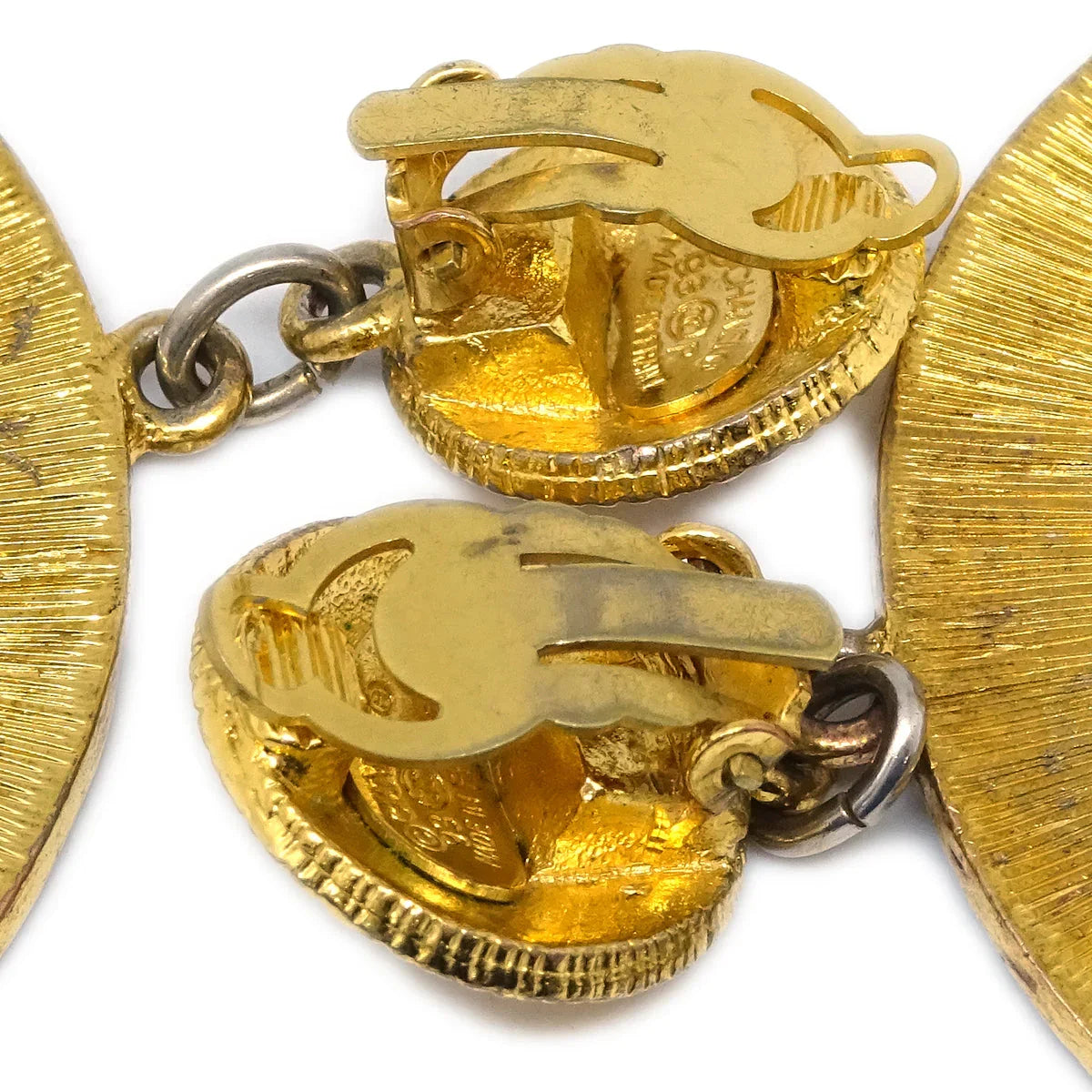 Chanel Hoop Dangle Earrings Clip-On Gold 93P