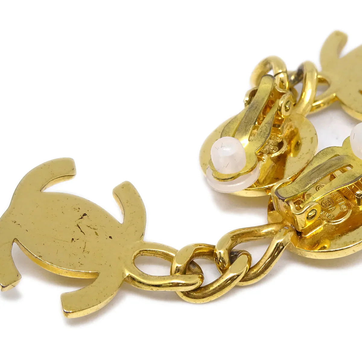 Chanel Dangle Turnlock Earrings Clip-On Gold 96A