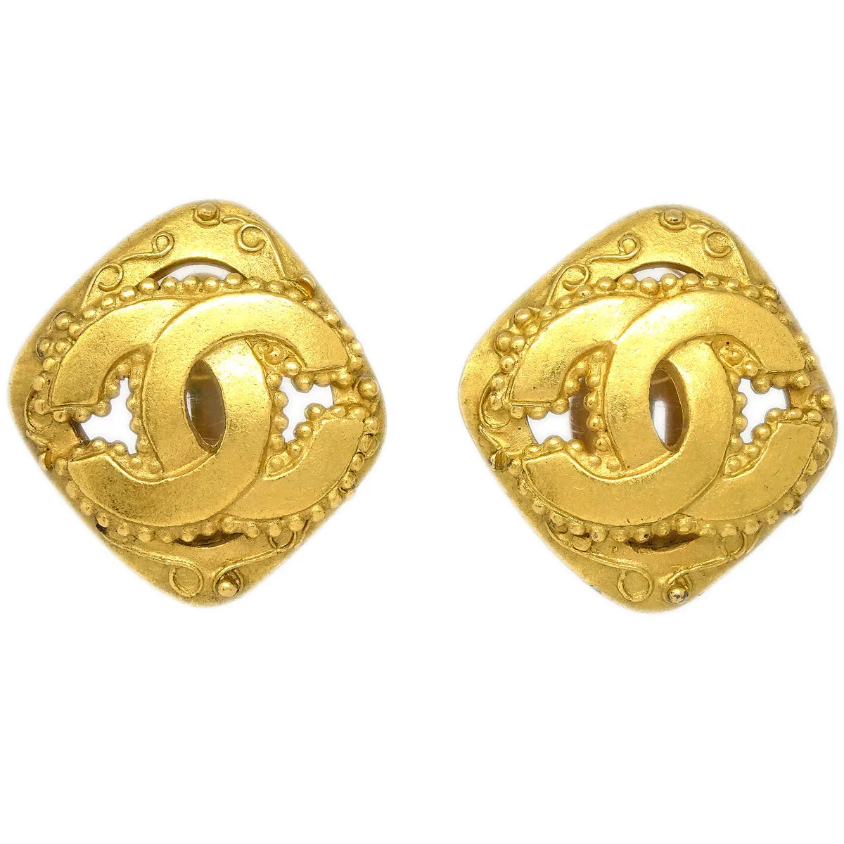 Chanel Rhombus Earrings Clip-On Gold 96A