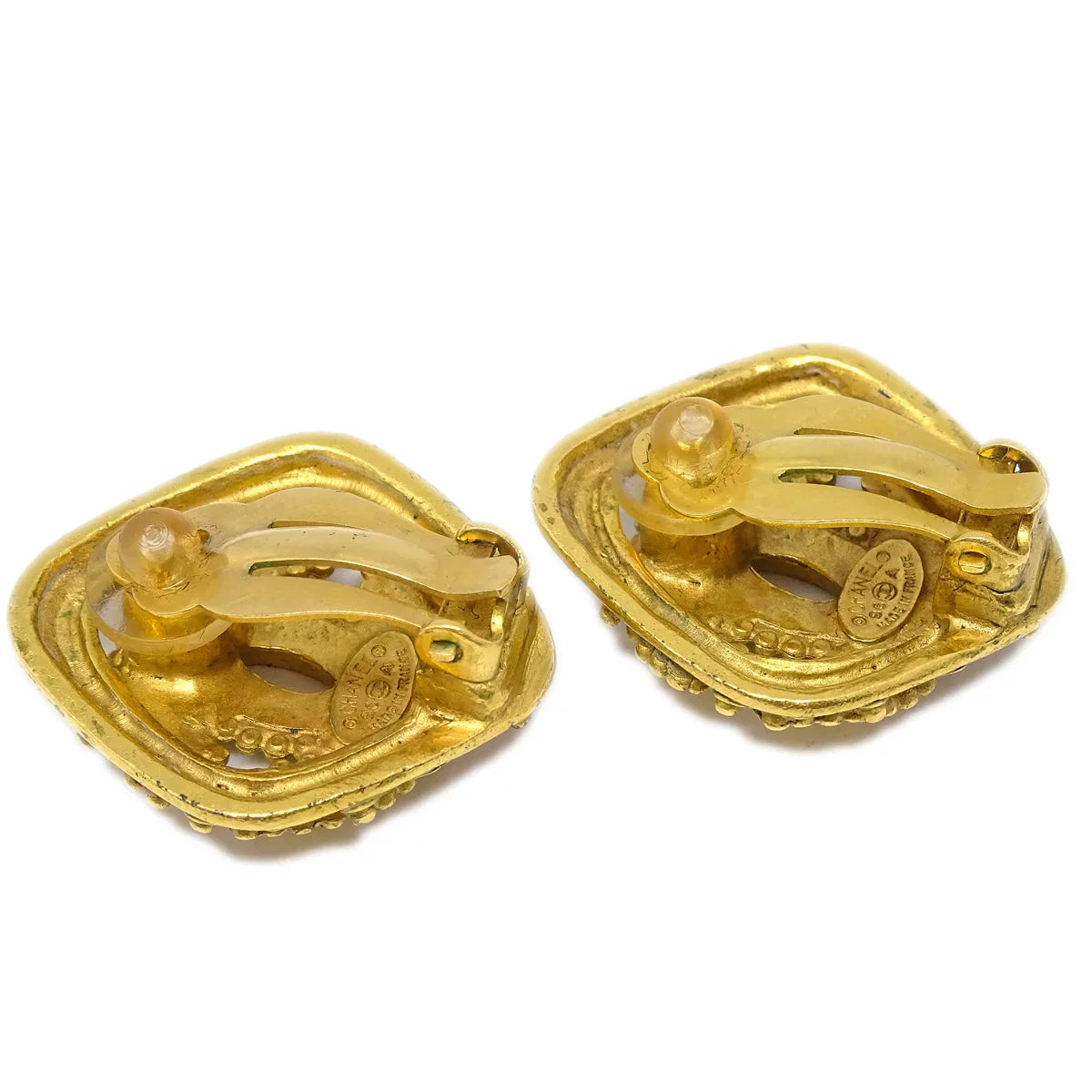 Chanel Rhombus Earrings Clip-On Gold 96A