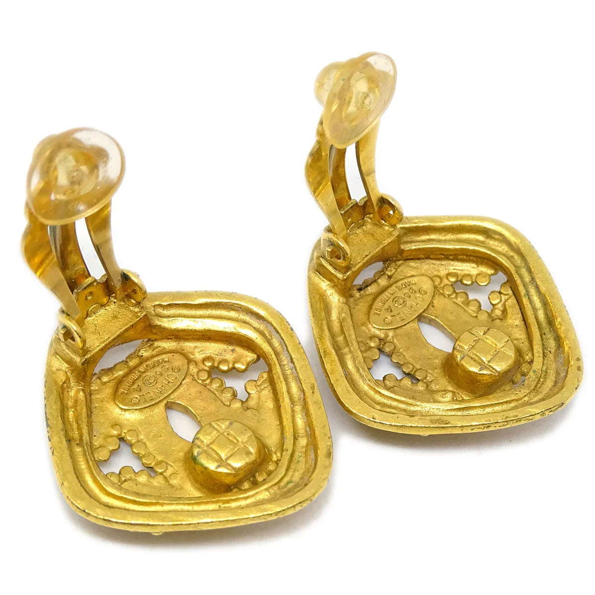 Chanel Rhombus Earrings Clip-On Gold 96A