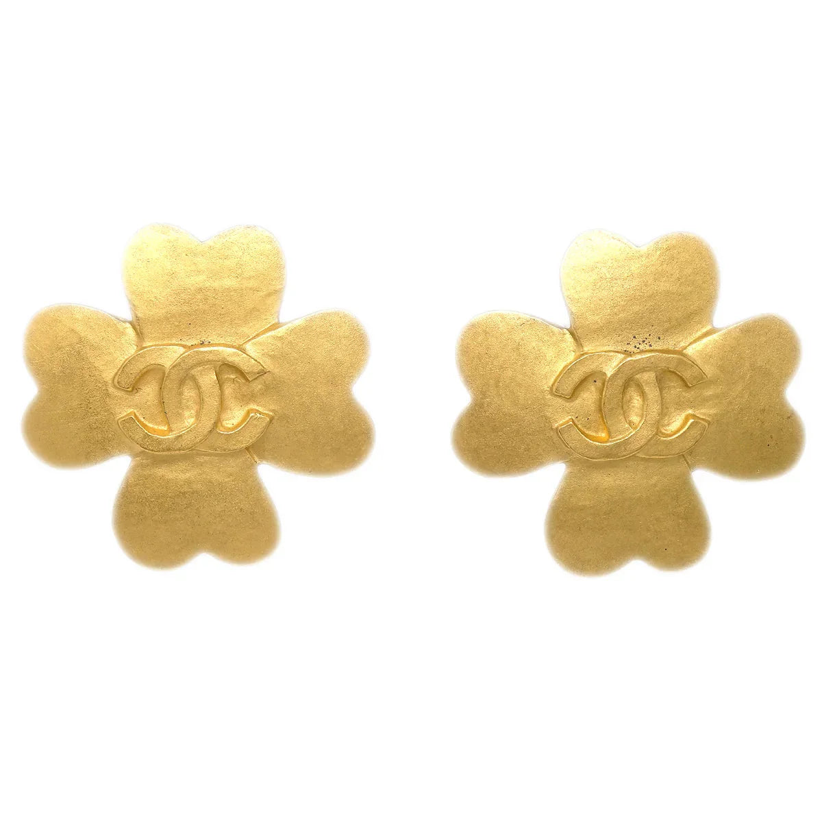 Chanel Clover Earrings Clip-On Gold 95P