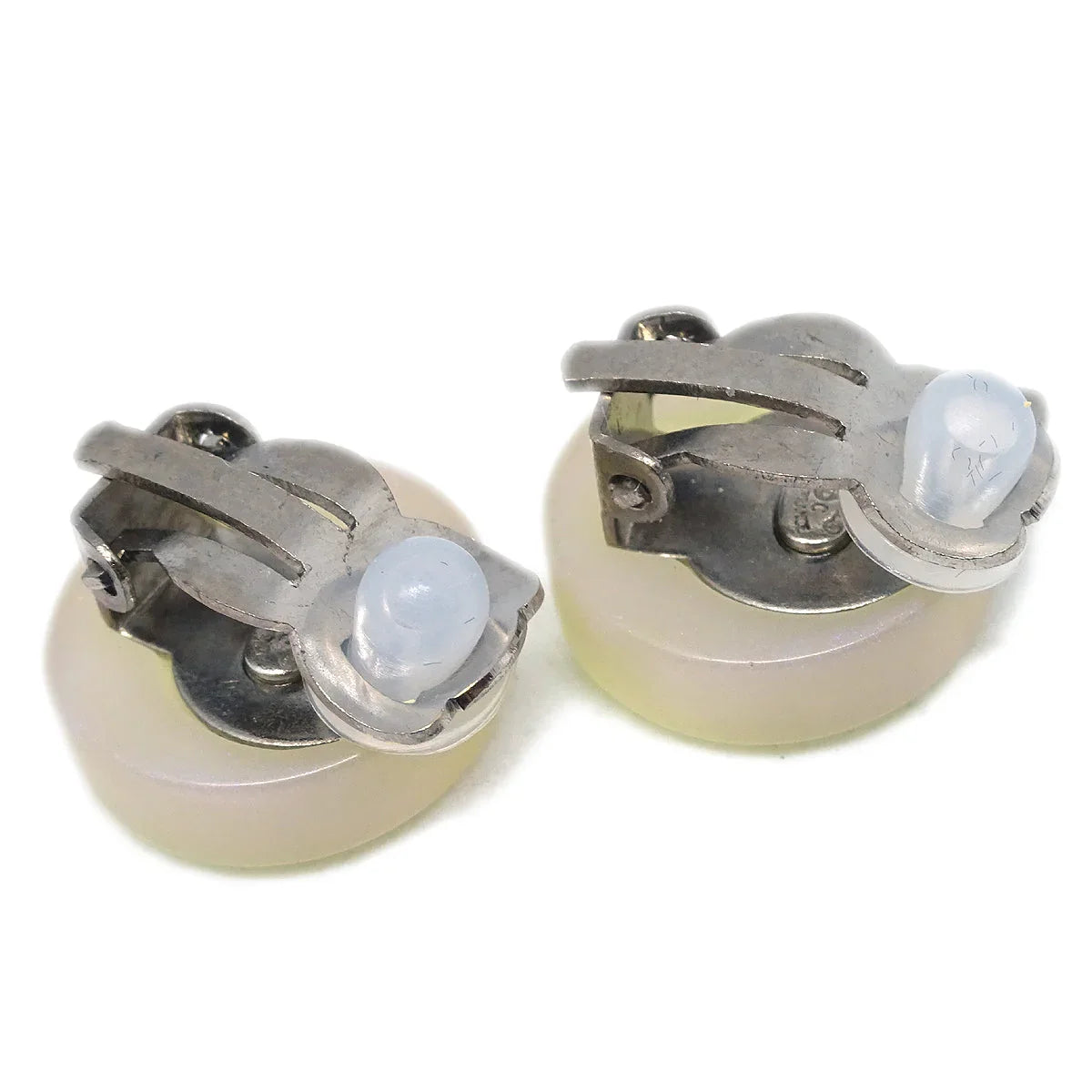 Chanel Button Earrings Clip-On White 00C