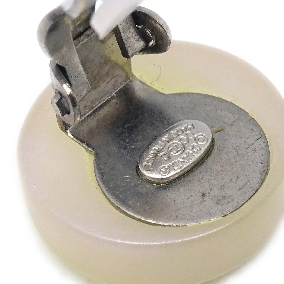 Chanel Button Earrings Clip-On White 00C