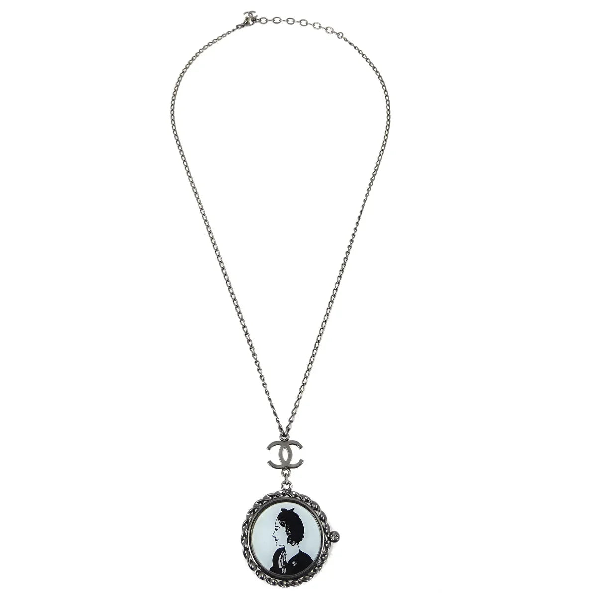 Chanel Mademoiselle Chain Pendant Necklace Silver 03P