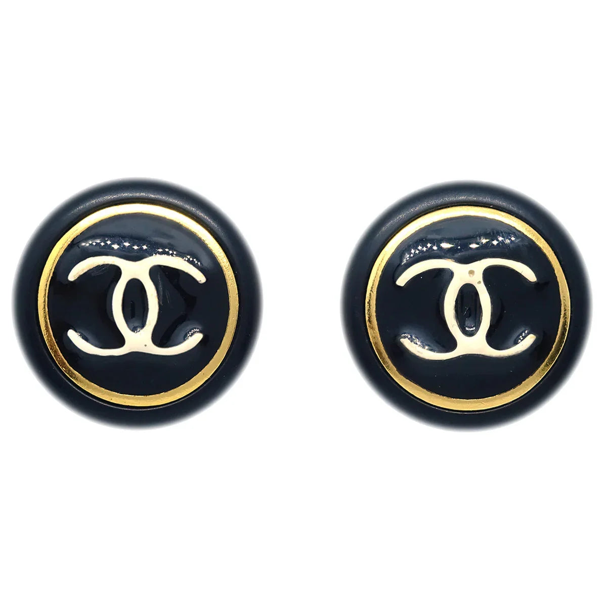 Chanel Button Earrings Clip-On Black 97A