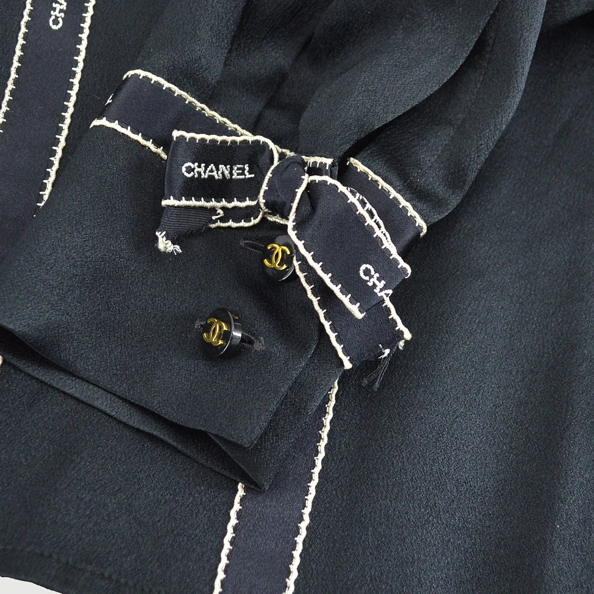 Chanel Ribbon Blouse Shirt Black 94A #36