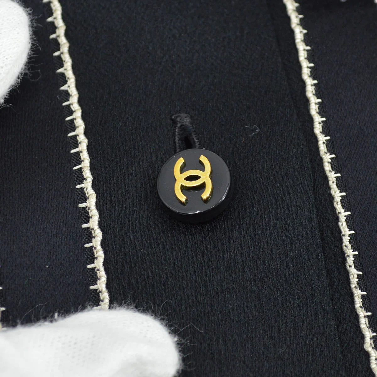 Chanel Ribbon Blouse Shirt Black 94A #36