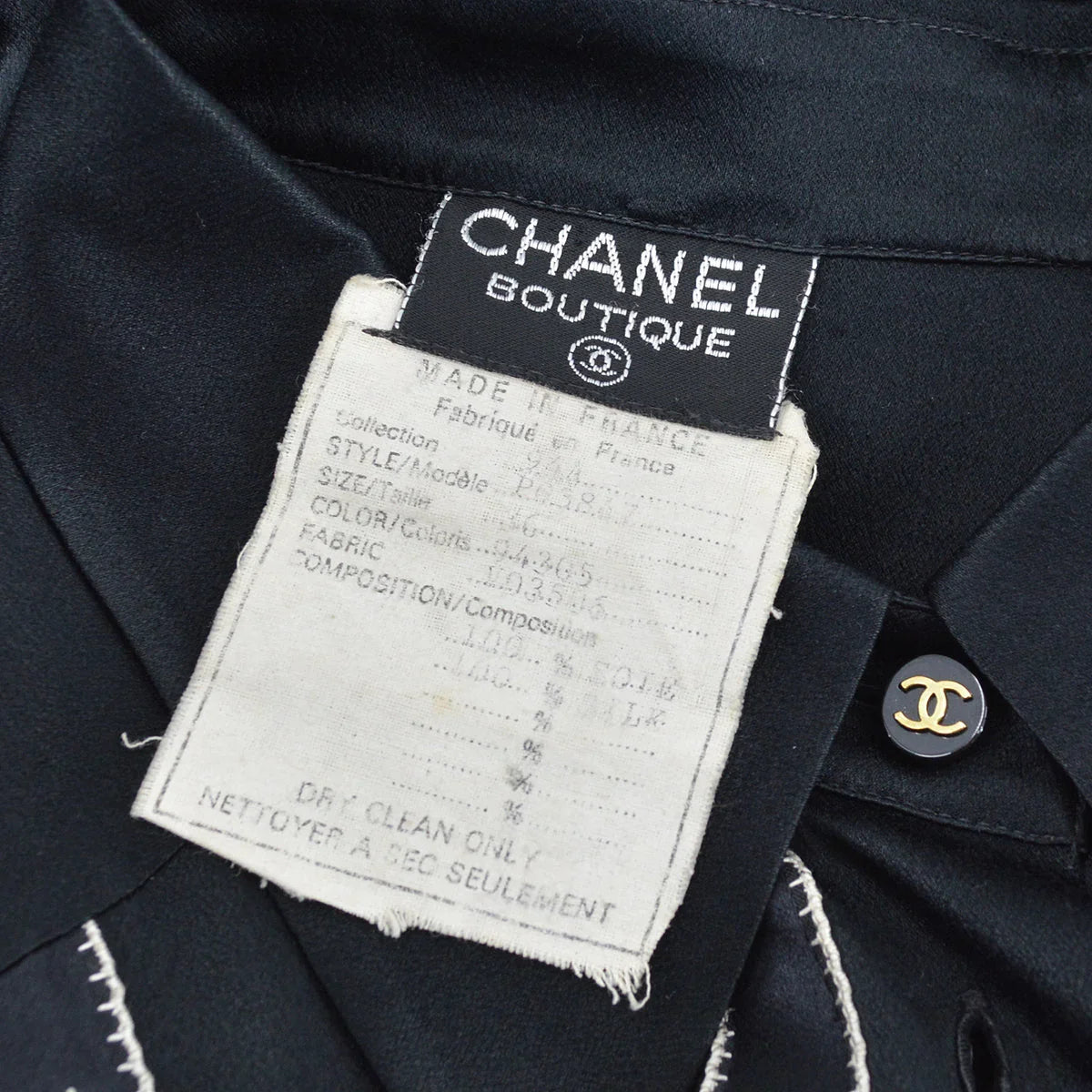 Chanel Ribbon Blouse Shirt Black 94A #36