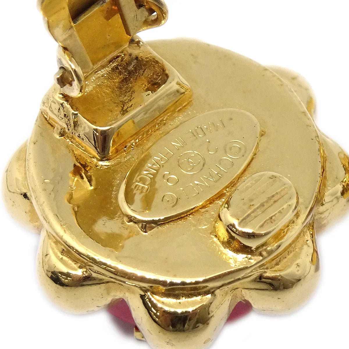 Chanel Button Earrings Clip-On Red 29