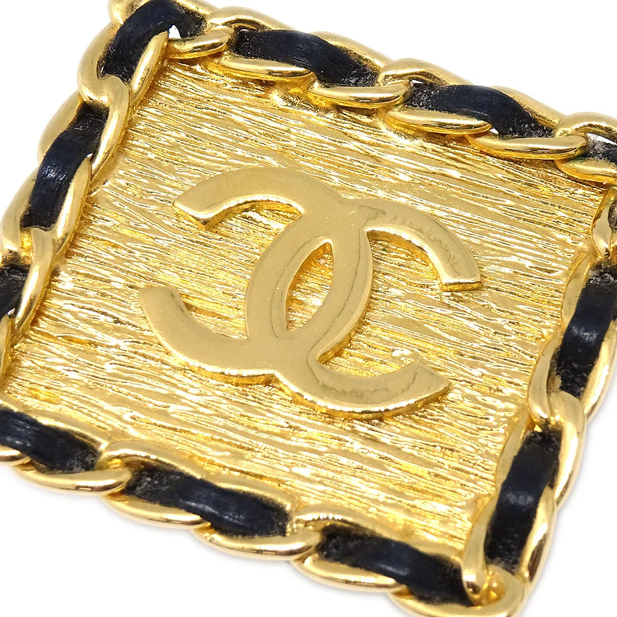 Chanel Square Leather Earrings Clip-On Gold 26