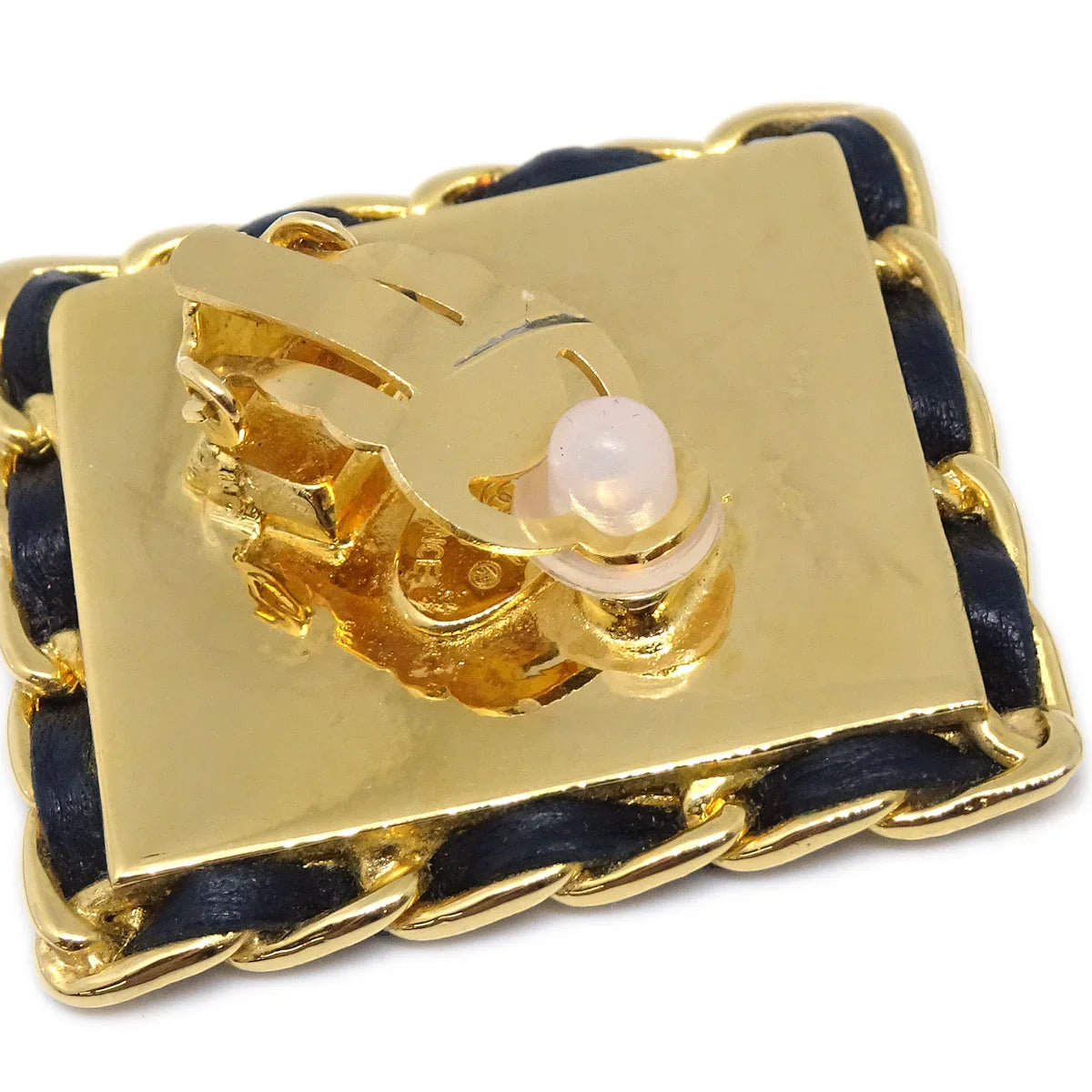 Chanel Square Leather Earrings Clip-On Gold 26