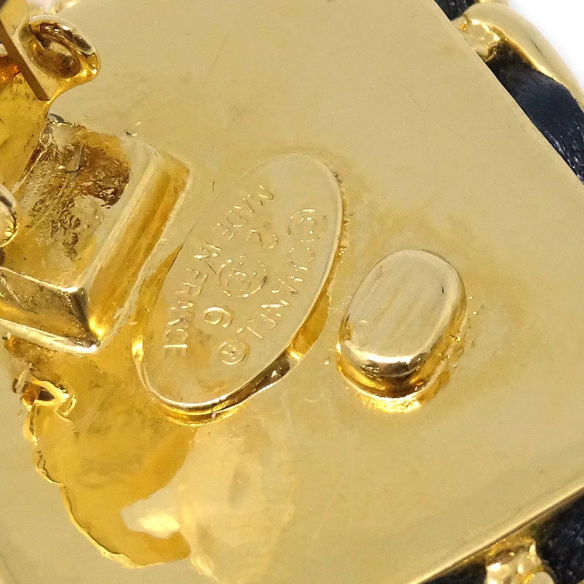 Chanel Square Leather Earrings Clip-On Gold 26