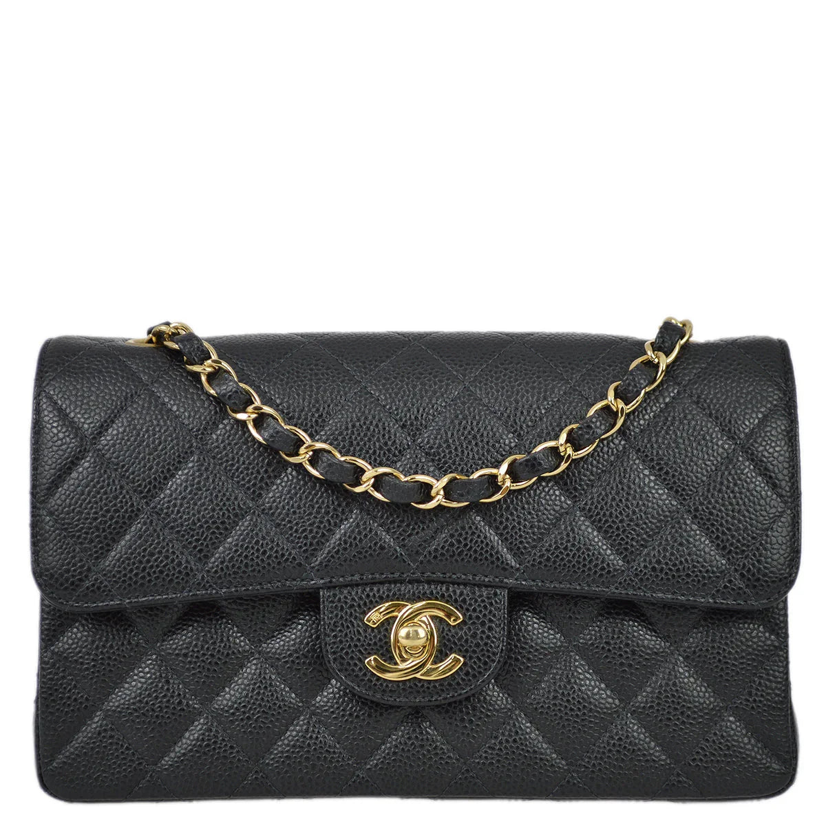 Chanel 2001-2003 Black Caviar Small Classic Double Flap Shoulder Bag