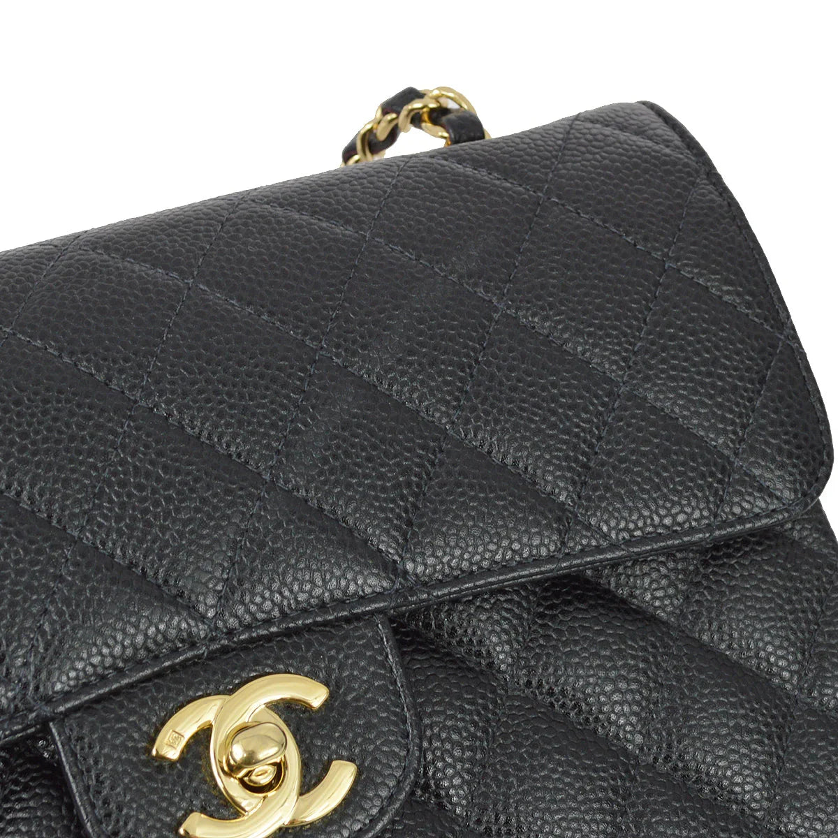 Chanel 2001-2003 Black Caviar Small Classic Double Flap Shoulder Bag