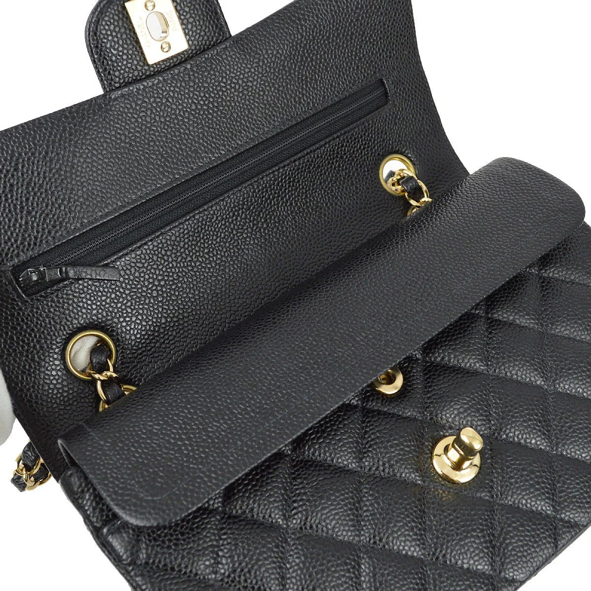 Chanel 2001-2003 Black Caviar Small Classic Double Flap Shoulder Bag