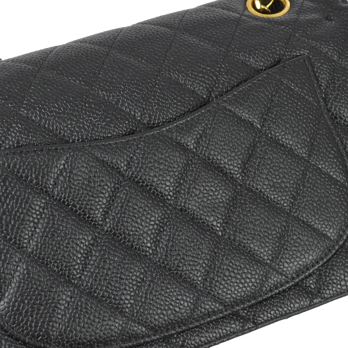 Chanel 2000-2001 Black Caviar Small Classic Double Flap Shoulder Bag