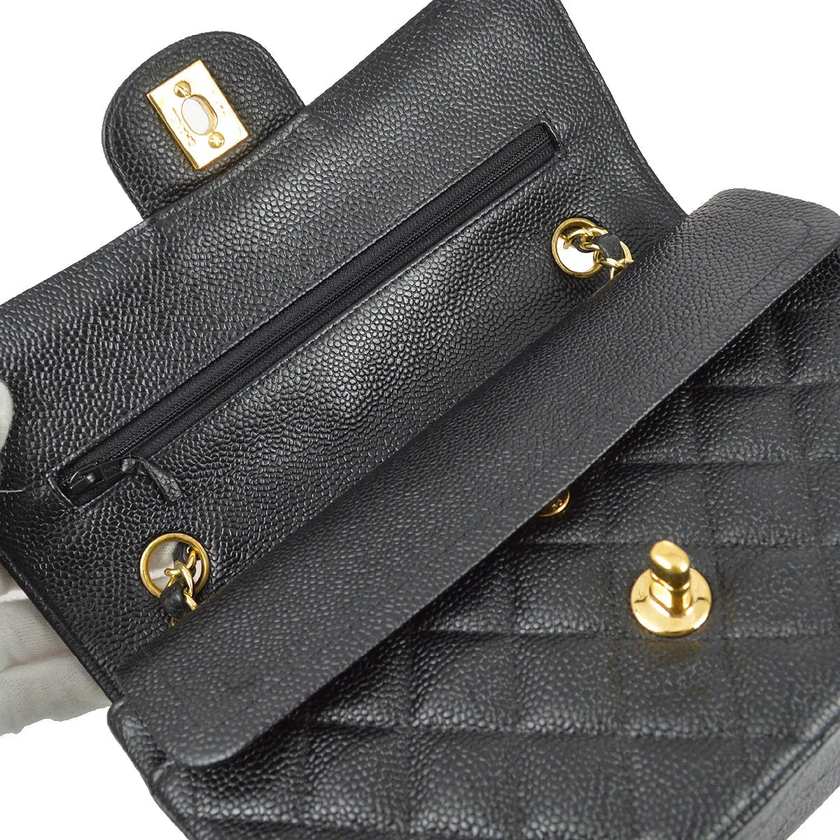 Chanel 2000-2001 Black Caviar Small Classic Double Flap Shoulder Bag