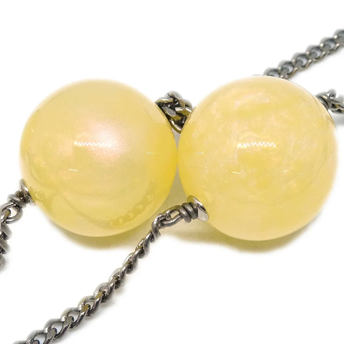 Chanel Artificial Pearl Silver Chain Necklace White 99P