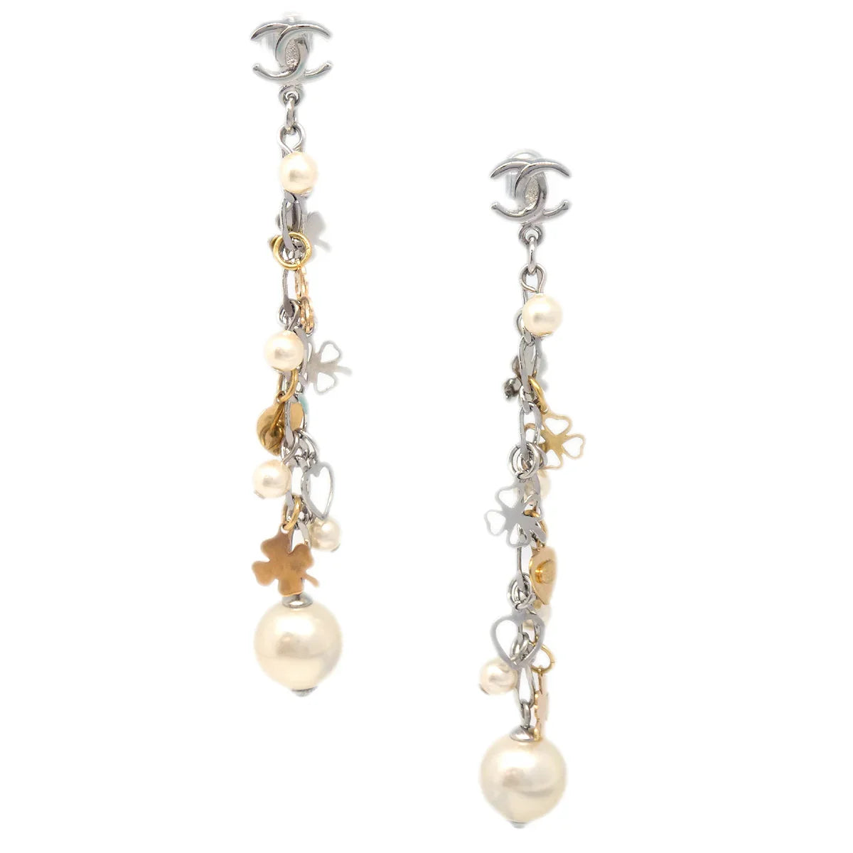 Chanel Artificial Pearl Dangle Piercing Earrings Gold 06A
