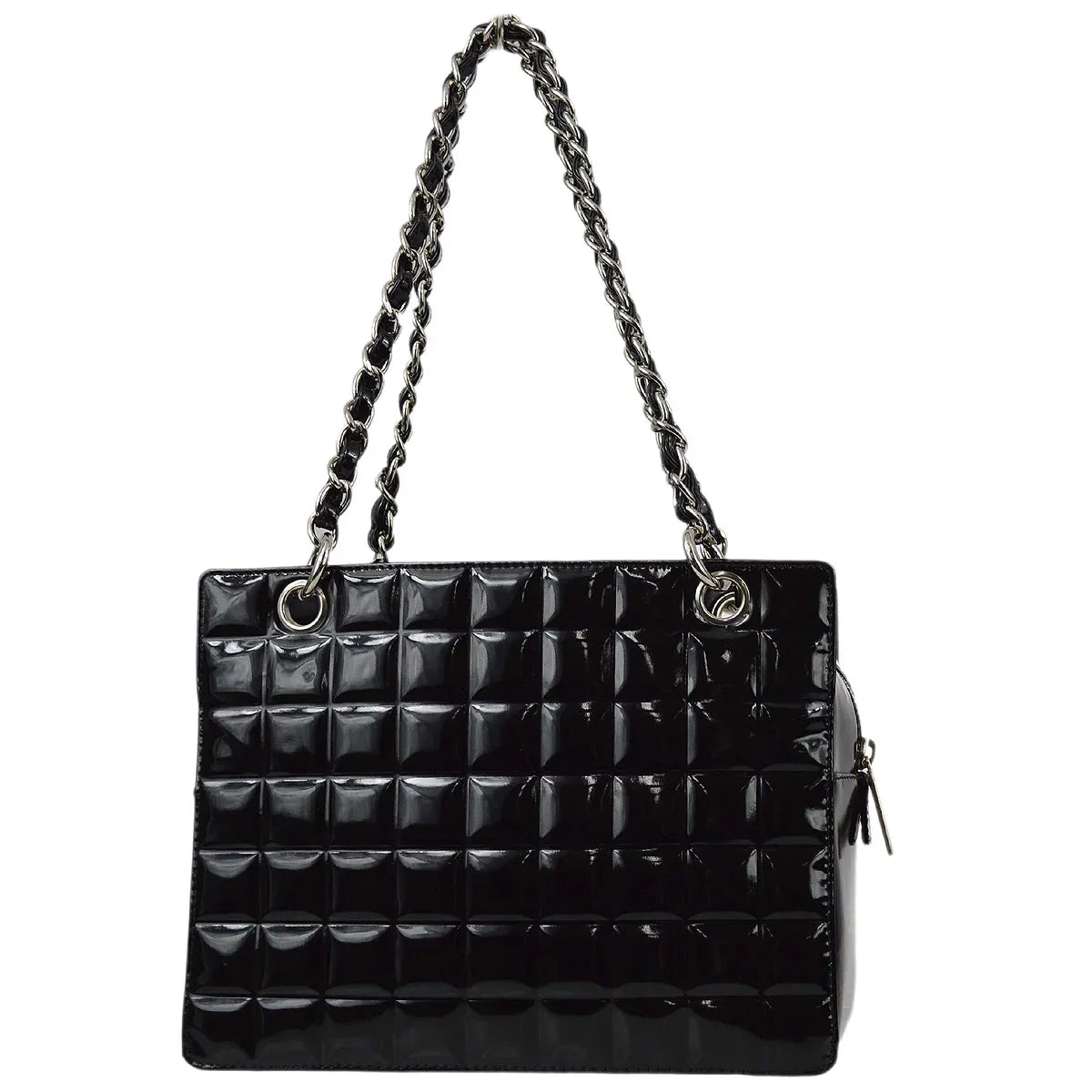 Chanel * 2001-2003 Black Patent Choco Bar Chain Tote Handbag