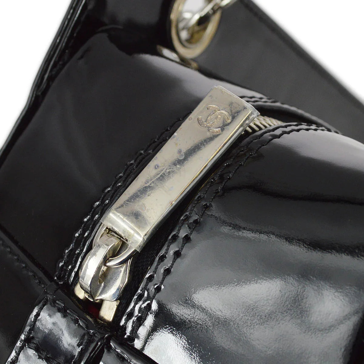 Chanel * 2001-2003 Black Patent Choco Bar Chain Tote Handbag