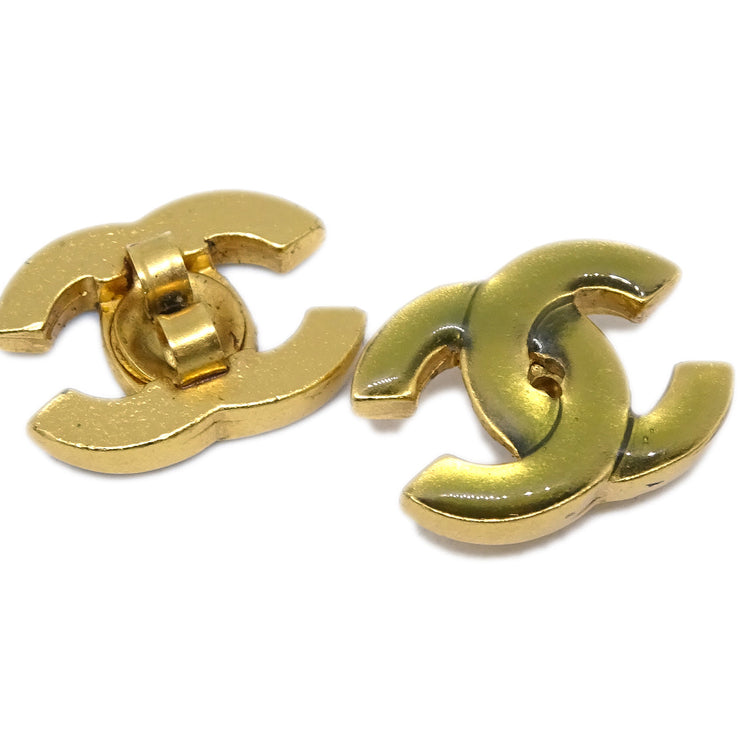 Chanel Flower Piercing Earrings Gold Green 03P