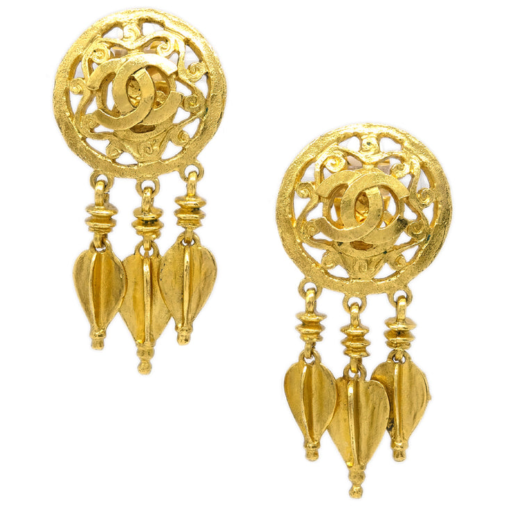 Chanel Fretwork Paisley Earrings Gold Clip-On 95A