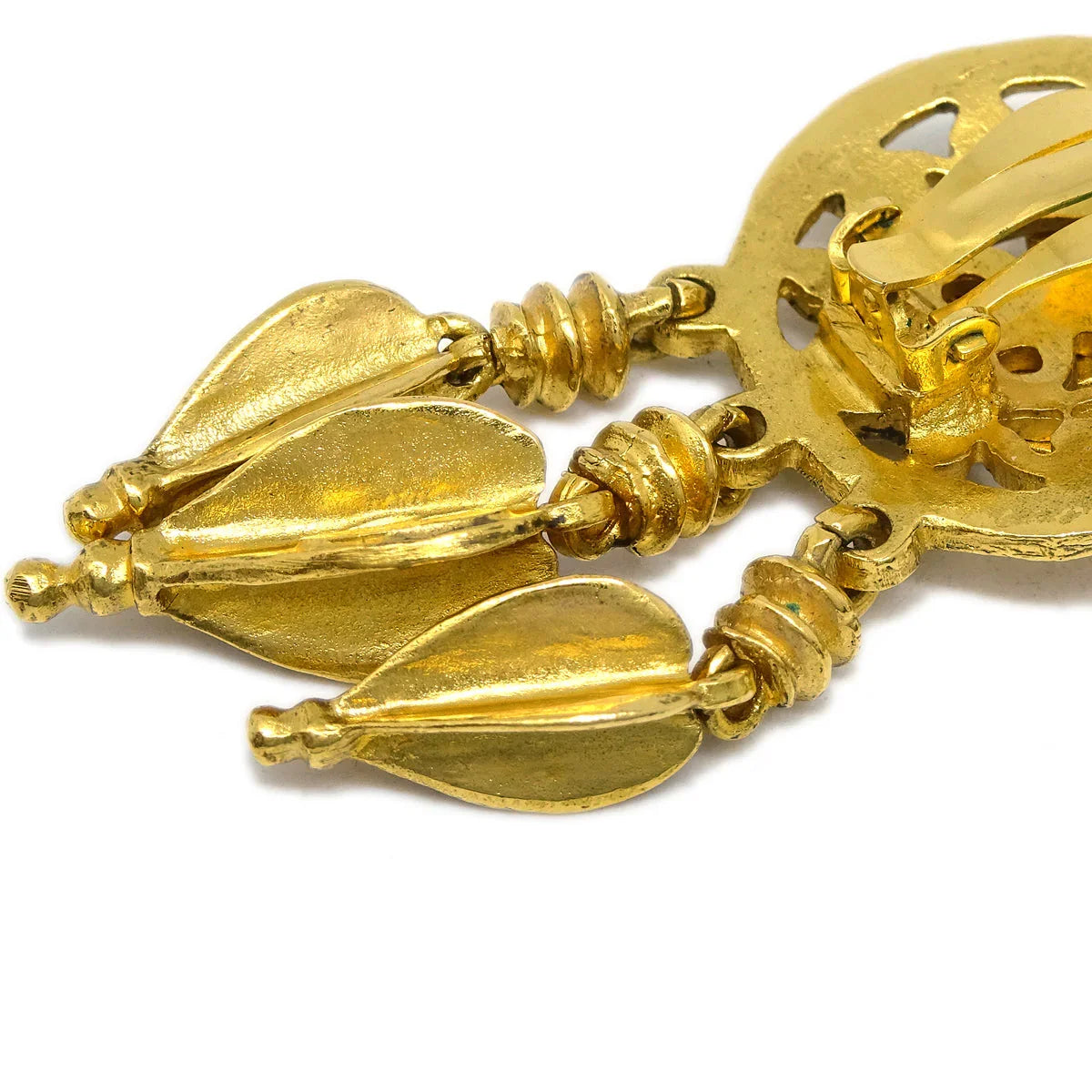 Chanel Fretwork Paisley Earrings Gold Clip-On 95A