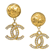 Chanel Rhinestone Dangle Earrings Clip-On Gold