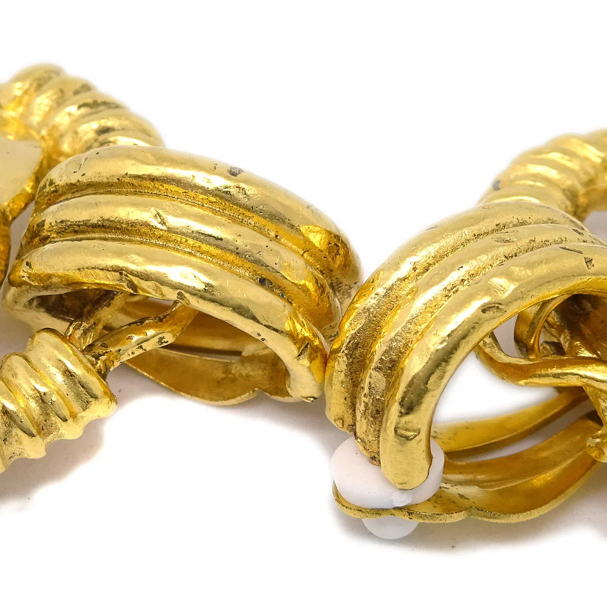 Chanel Hoop Dangle Earrings Gold Clip-On 94P
