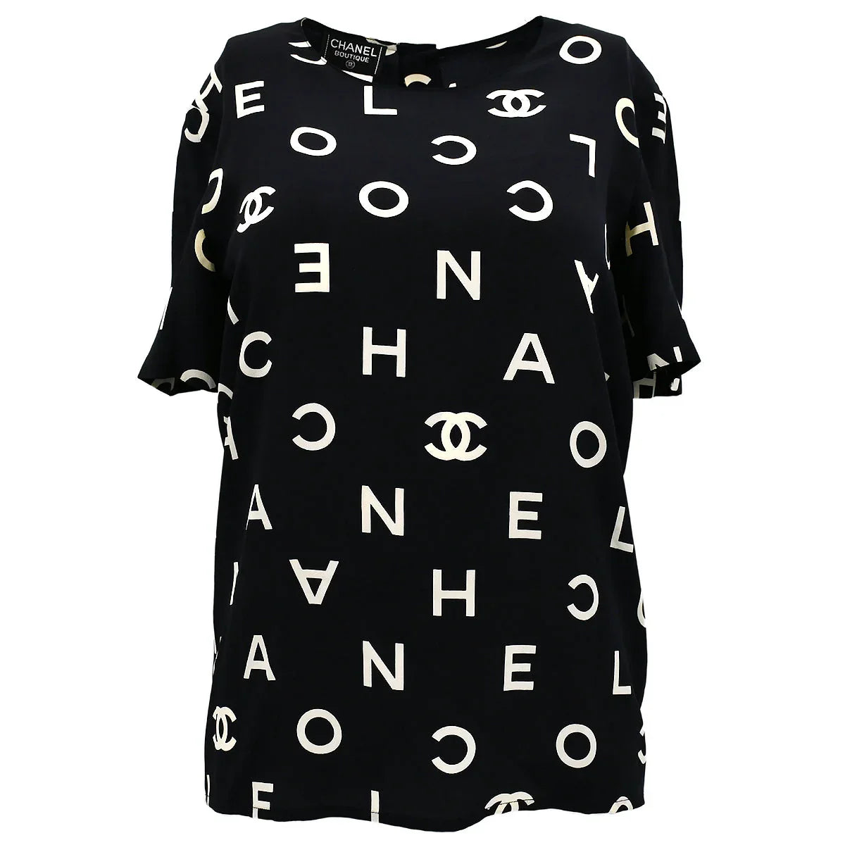 Chanel Spring 1997 Short Sleeve Shirt Blouse Top Black #38