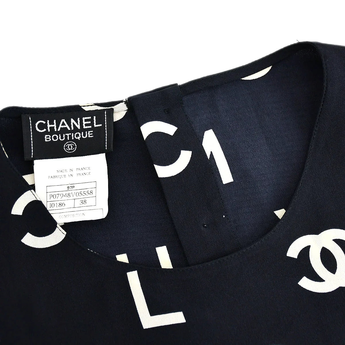Chanel Spring 1997 Short Sleeve Shirt Blouse Top Black #38