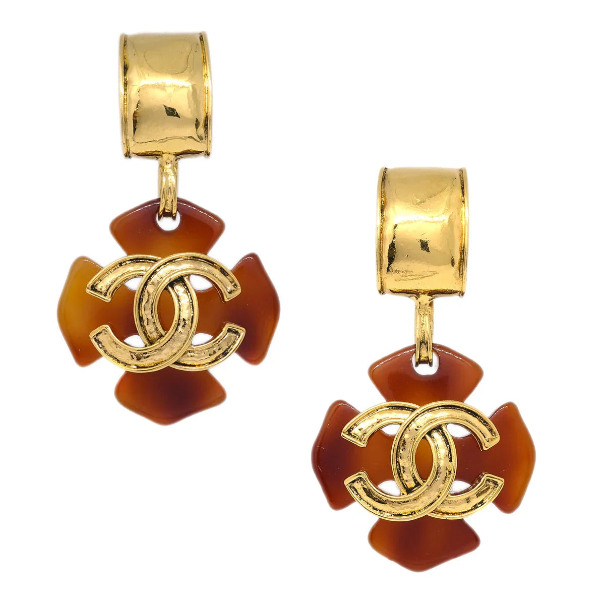 Chanel 1994 Faux Tortoiseshell CC Dangle Earrings
