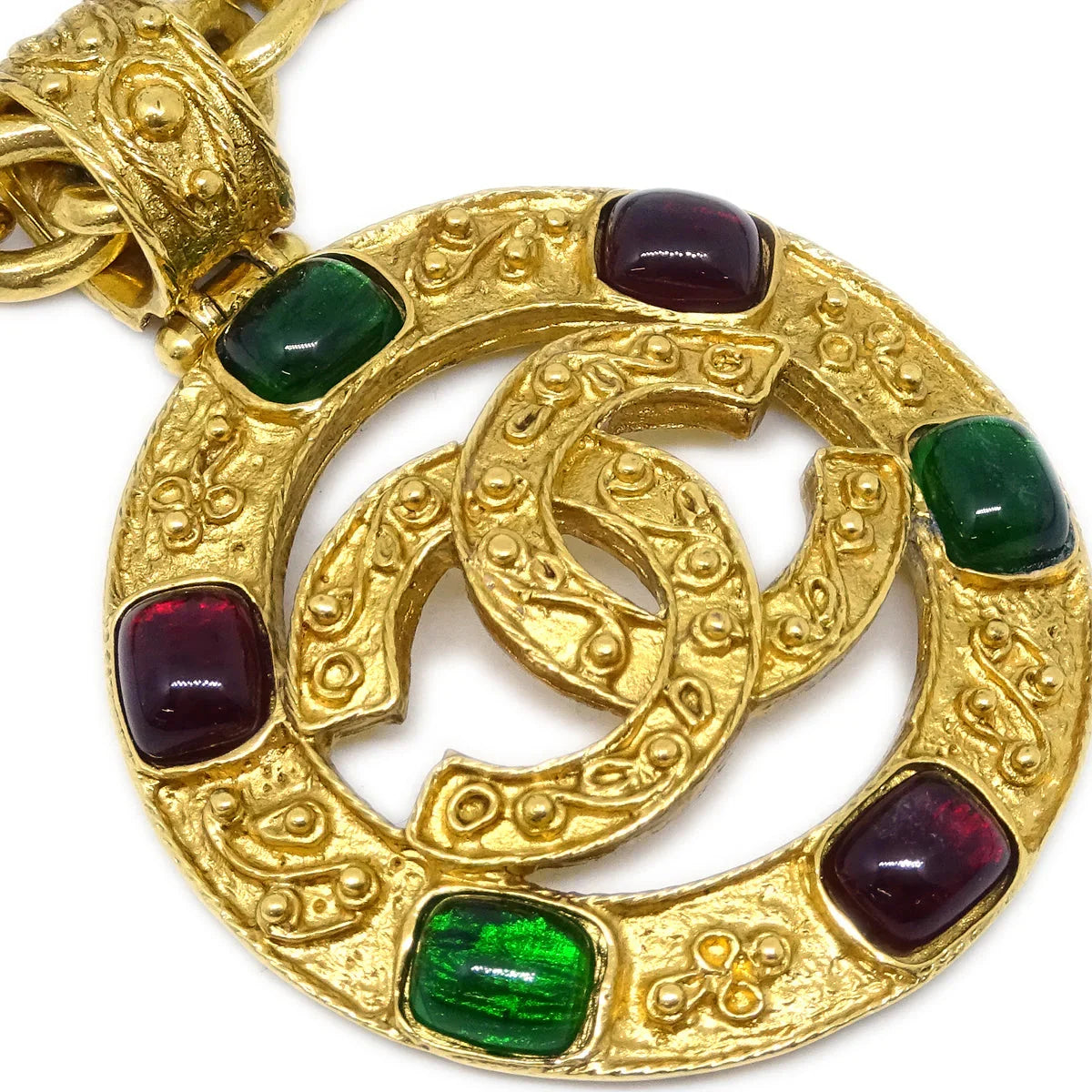 Chanel Gripoix Gold Chain Pendant Necklace 94A