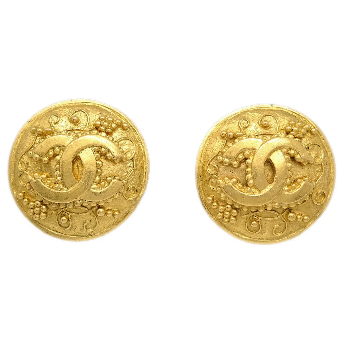 Chanel Button Earrings Clip-On Gold 96A
