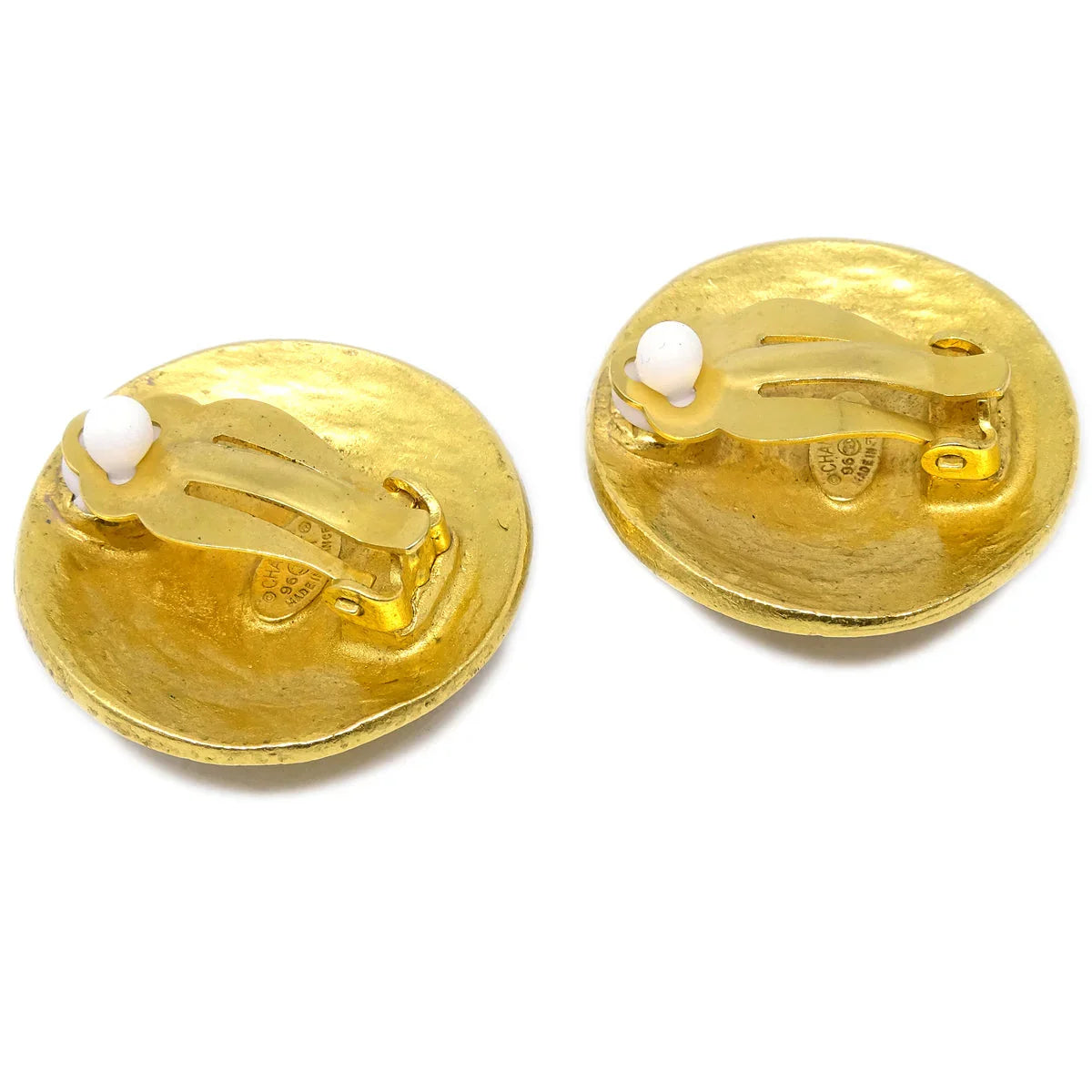 Chanel Button Earrings Clip-On Gold 96A