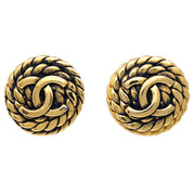 Chanel Button Earrings Gold Clip-On 2236